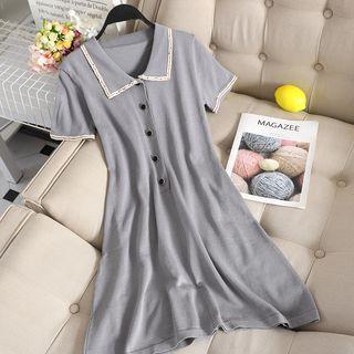 Flower Trim Button Dress