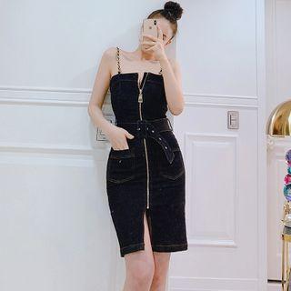 Spaghetti-strap Mini Sheath Denim Dress