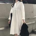 Long-sleeve Midi A-line Dress White - One Size