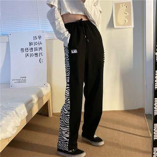 Side Zebra Print Straight Cut Drawstring Pants
