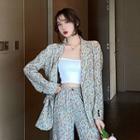 Floral Print Shirred Blazer / Wide Leg Pants / Set