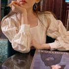 Square-neck Balloon-sleeve Blouse Almond - One Size