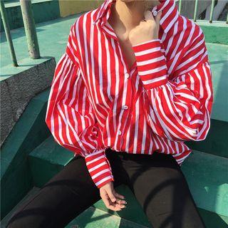 Puff-sleeve Striped Oversized Shirt