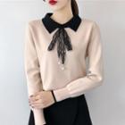 Lace Bow Plain Knit Top