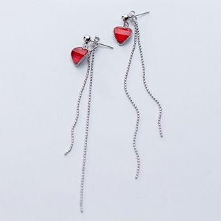 925 Sterling Silver Heart Fringed Earring 1 Pair - Earring - One Size