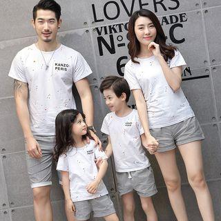 Family Matching Set: Short-sleeve Letter T-shirt + Checker Shorts