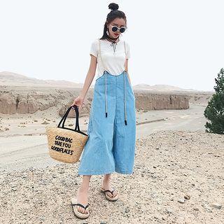 Denim Cropped Wide-leg Jumper Pants