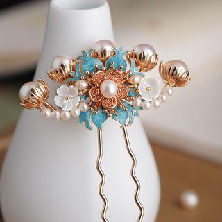 Flower Freshwater Pearl Shell Hair Stick 1 Pc - Blue - One Size