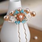 Flower Freshwater Pearl Shell Hair Stick 1 Pc - Blue - One Size