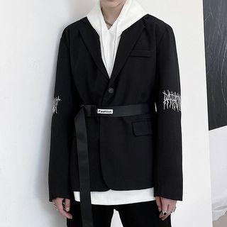 Embroidered Gather Waist Blazer
