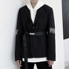 Embroidered Gather Waist Blazer