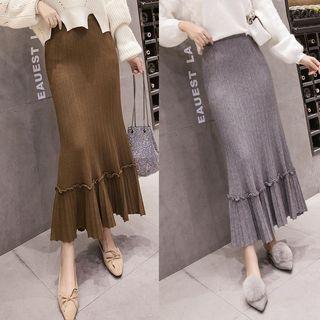Pleated Hem A-line Knit Skirt