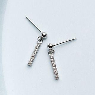 Rhinestone Bar Sterling Silver Dangle Earring 1 Pair - S925 Silver - Silver - One Size