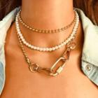 Faux Pearl Alloy Layered Necklace Gold - One Size