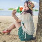 Set: Retro Print Bikini + Lace Top + Skirt