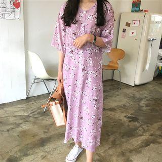 Short Sleeve Floral Printed Midi Dress
