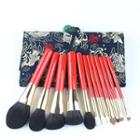 Set Of 12: Makeup Brush With Red Handle