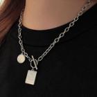 Alloy Tag Pendant Necklace Silver - One Size