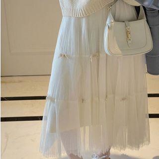 High-waist Pleated Sheer Midi Skirt
