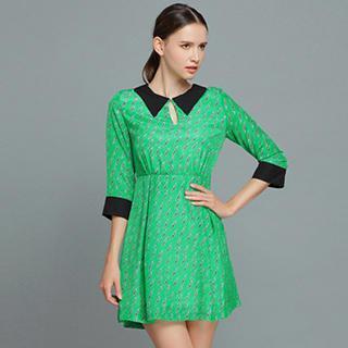 Contrast-trim Printed A-line Dress