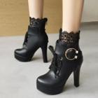 Lace Trim Lace-up High Heel Short Boots