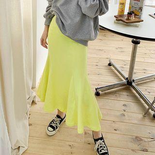 Band-waist Vivid-color Long Mermaid Skirt