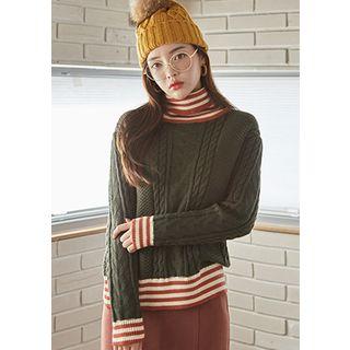Turtle-neck Ringer Cable Sweater