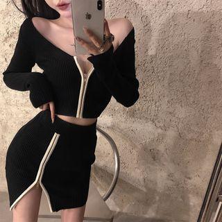V-neck Zip Cardigan / Zip Skirt