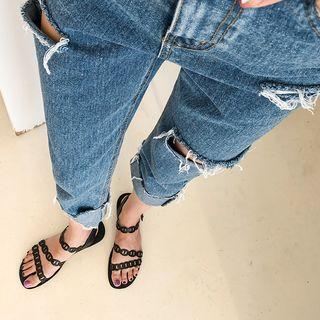 Slashed Cuffed Straight Jeans
