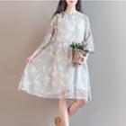 Set: Printed 3/4 Sleeve A-line Dress + Slipdress