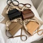 Faux Leather Top Handle Crossbody Flap Bag