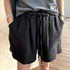 Drawcord Linen Blend Shorts Black - One Size