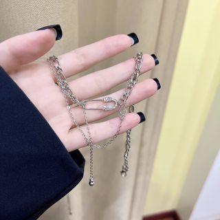 Safety Pin Alloy Necklace Silver - One Size