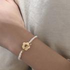 925 Sterling Silver Flower Faux Pearl Bracelet S925 Silver - Gold Flower - Silver - One Size