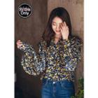 V-neck Frill-trim Floral Top