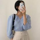 Puff-sleeve Shirt Blue - One Size