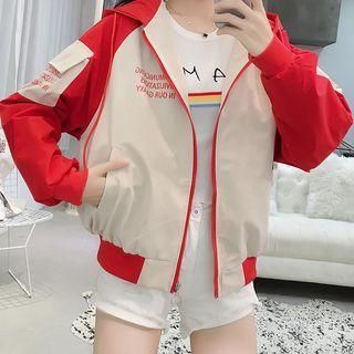 Lettering Two Tone Zip-up Hooded Jacket