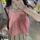 Gingham Camisole Top / Pleated Mini A-line Skirt