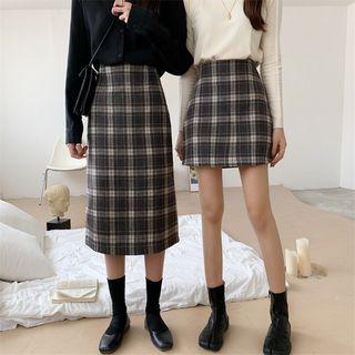 Plaid Woolen Mini Skirt / Plaid Woolen Midi Skirt