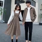 Couple-matching Mock-neck Sweatshirt / Plaid Shirt / Pinafore Dress