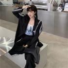 Geometric Print Tube Top / Stripe-side Blazer / Harem Pants