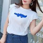 Short-sleeve Crocodile Applique Top