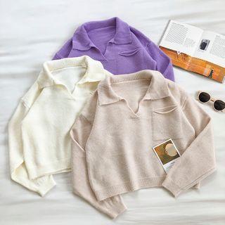 Plain Single-pocket Long-sleeve Sweater