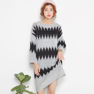 Patterned Sweater Dress Pink - One Size