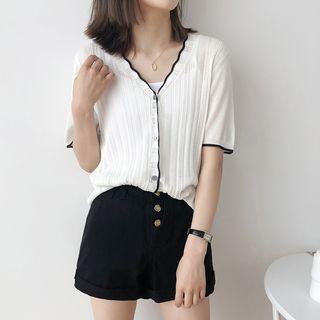 V-neck Contrast Trim Short-sleeve Cardigan