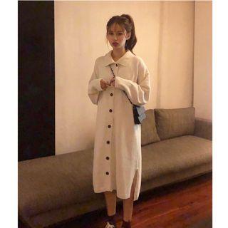 Long-sleeve Knit Buttoned Midi Dress