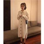 Long-sleeve Knit Buttoned Midi Dress