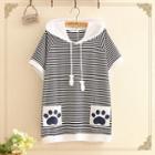 Ear-accent Hood Striped Top