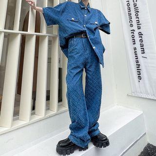 Set: 3/4-sleeve Denim Shirt + Jeans