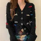 Bow Detail Cardigan / Color Block Mini A-line Skirt
